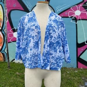 H&M Divided Blue and White Floral Print Open Front Cardigan Size US S